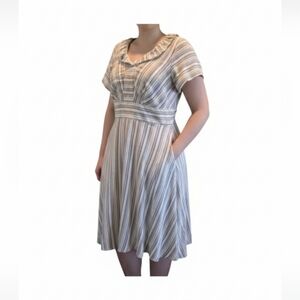 Chris McLaughlin Linen Rayon Striped Empire Waist Dress Size 16 Pockets